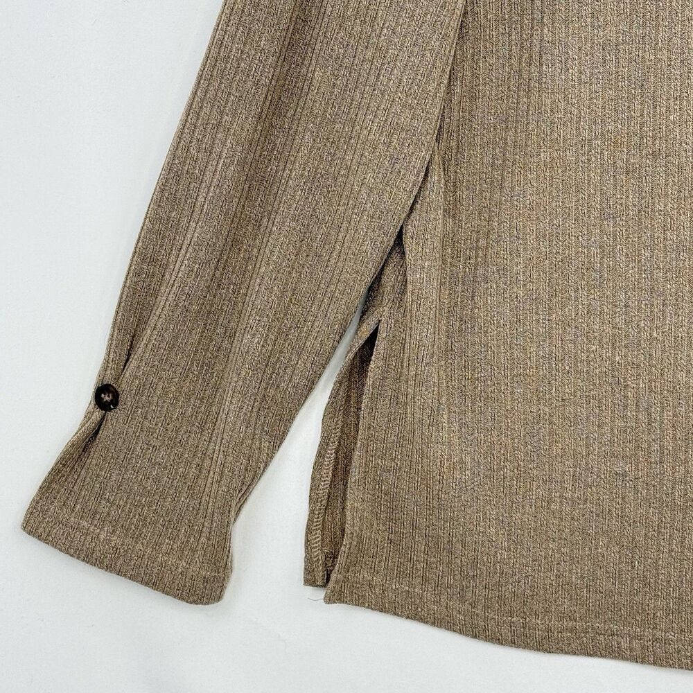 Womens Pale Khaki Rib Textured Henley Knit Top Size XL Long Sleeve Button - Picture 13 of 16